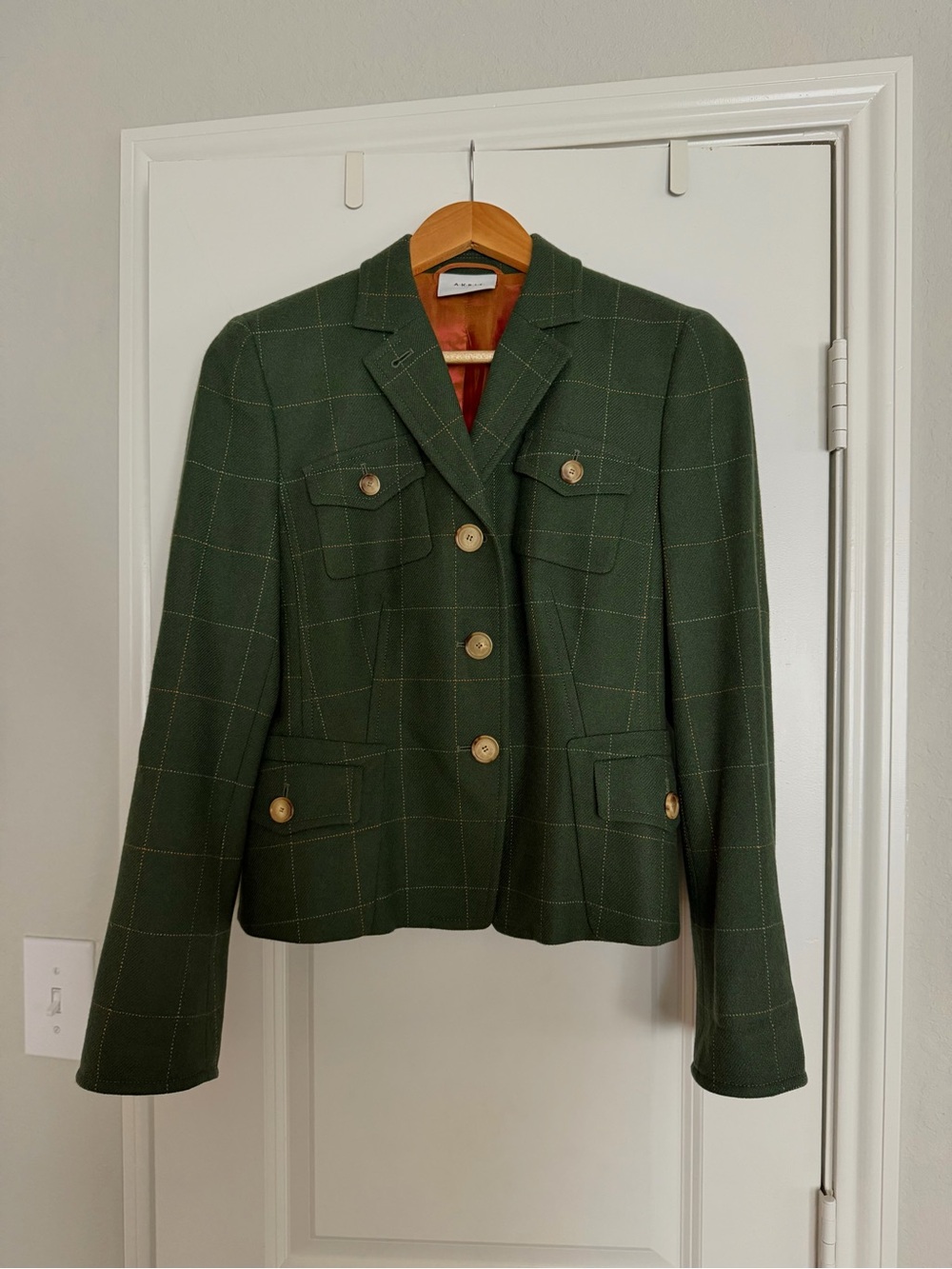 Akris Punto Forest Green Windowpane Blazer